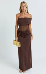 Riley Maxi Dress - Gathered Over Bust Dress in Chocolate