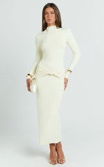 Amelita Midi Dress - Long Sleeve Knot Detail Dress in Cream