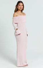 Pietra Maxi Dress - Knit Off Shoulder Dress in Baby Pink