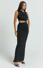 Dixie Maxi Dress - One Sleeve Cut Out Bodycon Dress in Black