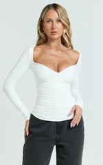 Kailey Top - Long Sleeve Sweetheart Neckline Gathered Top in White