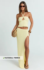 Agnes Maxi Skirt - Low Waist Thigh Split Crochet Maxi Skirt in Lemon