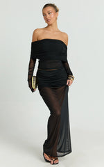 Roza Top - Asymmetric Long Sleeve One Shoulder Top in Black