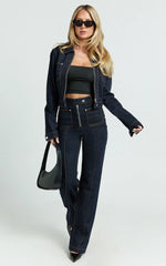 Celia Jeans - High Rise Straight Leg Jeans in Dark Blue Wash