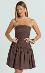 Almera Mini Dress - Strapless Ruched Dress in Chocolate