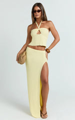 Agnes Top - Halter Neck Cut Out Knitted Top in Lemon