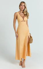 Jaycee Midi Dress - V Neck Trim Detail Fit And Flare Dress in Orange