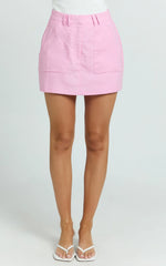 Dream Linen Blend Skort - High Waisted A Line Skort in Pale Pink