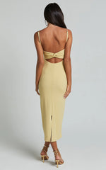 Ariella Midi Dress - Strappy Cut Out Back Split Dress in Lemon