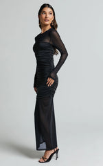 Sahara Midi Dress - Long Sleeve Mesh Dress in Black