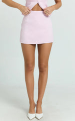 Mikey Mini Skirt - Mid Waisted Tailored A Line Skirt in Pink