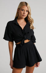 Donita Shorts - Elastic Waist Shorts in Black