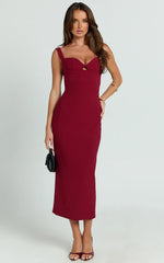 Isabelle Midi Dress - Cut Out Low Back Column Dress in Wine