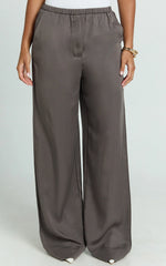 Grace Pants - Low Rise Elasticated Waist Wide Leg Pants in Slate Grey