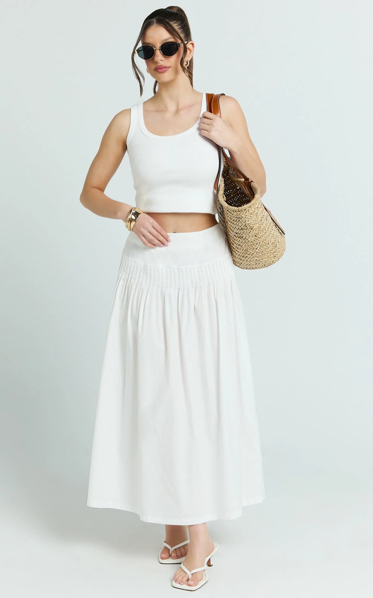 Auburn Maxi Skirt - Poplin Pintucked A Line Skirt in Ivory
