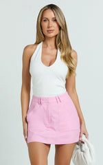 Dream Linen Blend Skort - High Waisted A Line Skort in Pale Pink