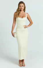 Benita Midi Dress - Scoop Neck Ruched Fitted Dress in Lemon