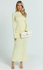 Kayrene Maxi Dress - Long Sleeve Bodycon Dress in Butter Yellow