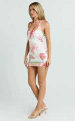 Gillian Mini Dress - Halter Pencil Skirt Dress in Lobster Print