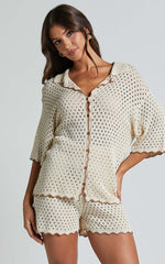 Caja Short - Wavy Hem Detail Knit Shorts in Nutmeg/Shell