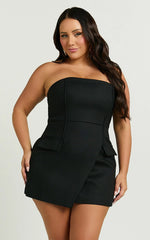 Octavia Mini Dress - Strapless A Line Wrap Skirt Dress in Black