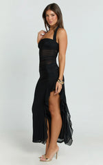 Almarie Midi Dress - Halter Neck Mesh Dress in Black