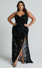 Aletta Maxi Dress - Cowl Cross Back Dress in Ebony Burn Out Floral