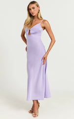 Amitola Midi Dress - V Neck Cut Out Slip Dress in Lilac