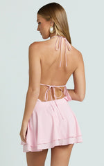 Bertie Mini Dress - Cowl Halter Neck Dress in Pink