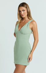 Gabrielle Mini Dress - Knot Strap Detail Mini Dress in Sage