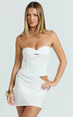 Adina Mini Dress - Strapless Corset Draped Waist Dress in White