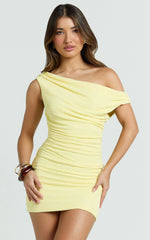 Ophelia Mini Dress - One Shoulder Bodycon Dress in Lemon