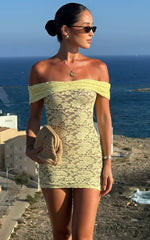 Nalani Mini Dress - Lace Off Shoulder Bodycon Dress in Lemon