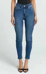 Duffy Jeans - High Waisted Super Stretch Skinny Denim Jeans in Dark Blue Wash