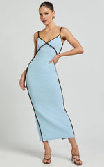 Ciara Midi Dress - V Neck Sleeveless Slip Dress in Blue