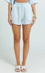 Ramona Linen Shorts - Drawstring Linen Shorts in Pale Blue
