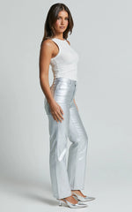 Addison Jeans - High Waisted Metallic Jeans in Silver