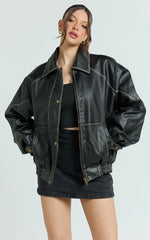 Gail Jacket - Faux Leather Bomber Jacket in Black