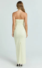 Jamie Midi Dress - Strapless Ruched Fitted Column Dress in Lemon