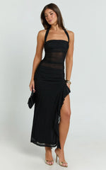 Almarie Midi Dress - Halter Neck Mesh Dress in Black