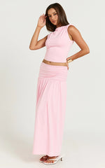Nancy Maxi Skirt - Gathered Waist Skirt in Pink