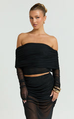 Roza Top - Asymmetric Long Sleeve One Shoulder Top in Black