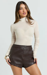 Freya Top - Turtle Neck Long Sleeve Fitted Stretch Tulle Top in Cream