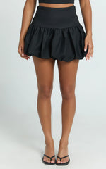 Abellina Mini Skirt - High Waist Bubble Hem Skirt in Black