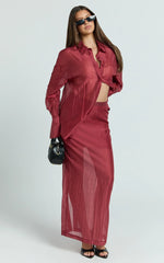 Amalia Midi Skirt - Sheer Ankle Length Pencil Skirt in Cherry