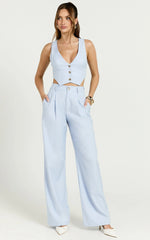Izara Trousers - Mid Rise Relaxed Straight Leg Tailored Trousers in Light Blue
