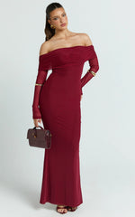 Bethanie Maxi Dress - Off The Shoulder Mesh Dress in Wine
