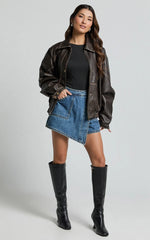 Harleigh Skort - Pocket Detail Wrap Denim Skort in Dark Blue Wash