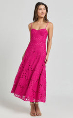 Nikka Midi Dress - Sweetheart Bustier Lace Dress in Pink