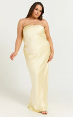 Charlita Maxi Dress - Strapless Cowl Back Satin Dress in Butter Yellow